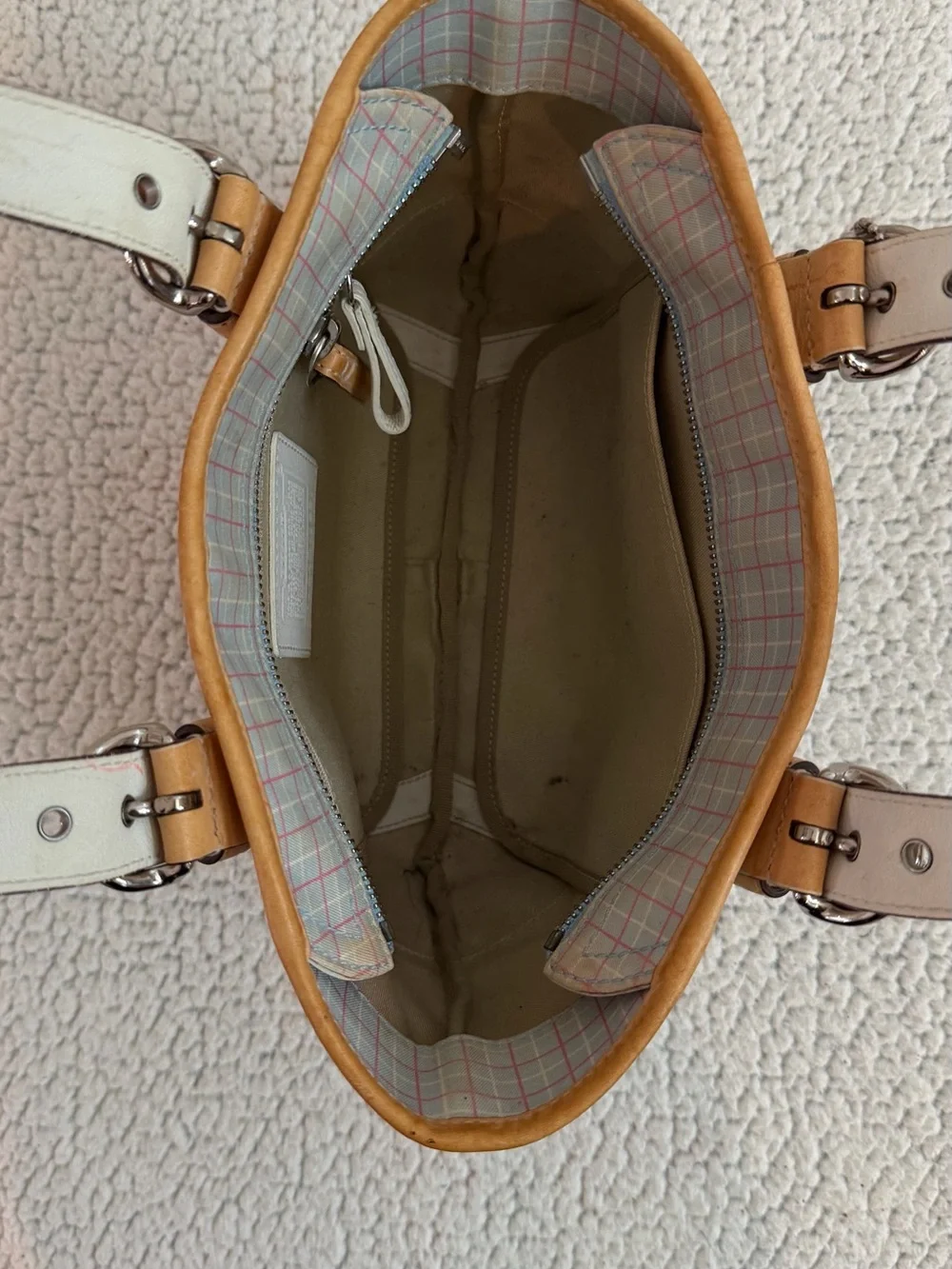 Coach Plaid Tote with Tan Leather Trim